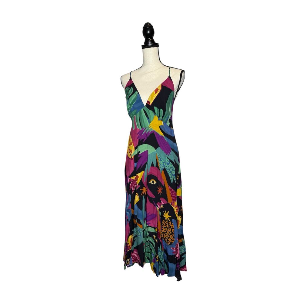 Farm Rio Maxi Dress Slip V Neck Scoop Back Mystic Jungle Floral Tropical Large